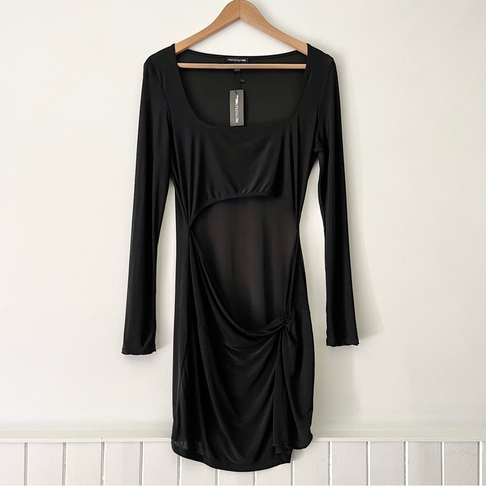 PrettyLittleThing Slinky Cutout Knot Skirt Bodycon Long Sleeve Dress Size 10